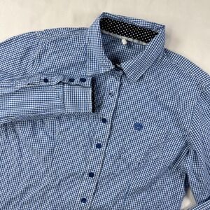Cinch Shirt Women's Medium Blue White Check Button Down Western Long Sleeve
